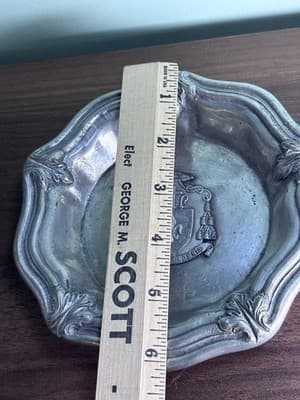 Vintage Oneida Portugal Pewter Dish Cross Crest Deus Super Omnia GOD OVER ALL - Thumbnail 12