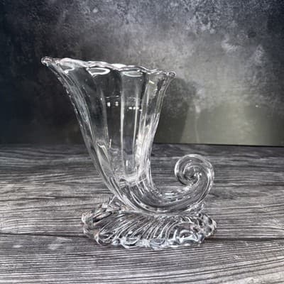 Vintage Heisey Warwick No. 1428 7" Cornucopia Vase Magnesium Swirls Trumpet Top - Thumbnail 5