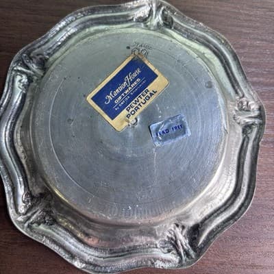 Vintage Oneida Portugal Pewter Dish Cross Crest Deus Super Omnia GOD OVER ALL - Thumbnail 9