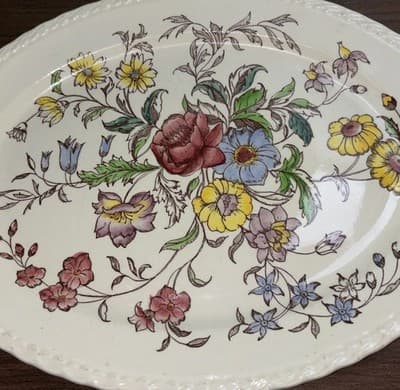 Vintage Vernon Kilns Oval Serving Platter 14” May Flower; Made USA Hand Paint - Thumbnail 2