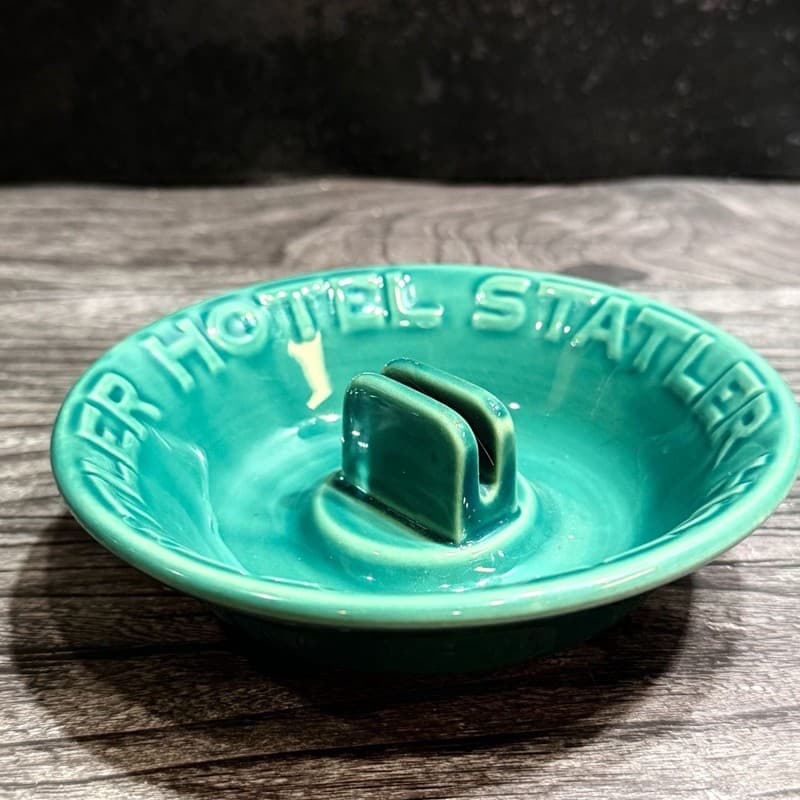 Vintage Hotel Statler Teal Green Ceramic Matchbook Holder Dish - Thumbnail 3