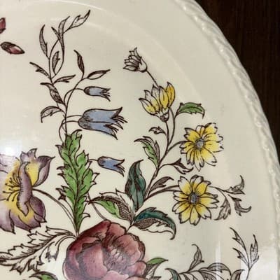 Vintage Vernon Kilns Oval Serving Platter 14” May Flower; Made USA Hand Paint - Thumbnail 5