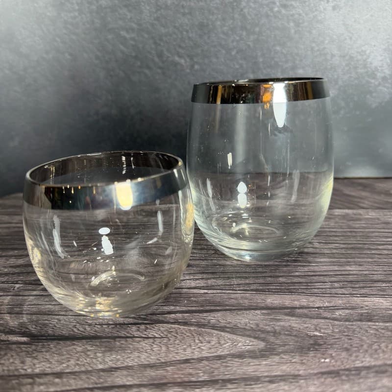 Vintage Mid-Century Modern Silver Band Roly Poly Glasses - Set of 2 - Thumbnail 3