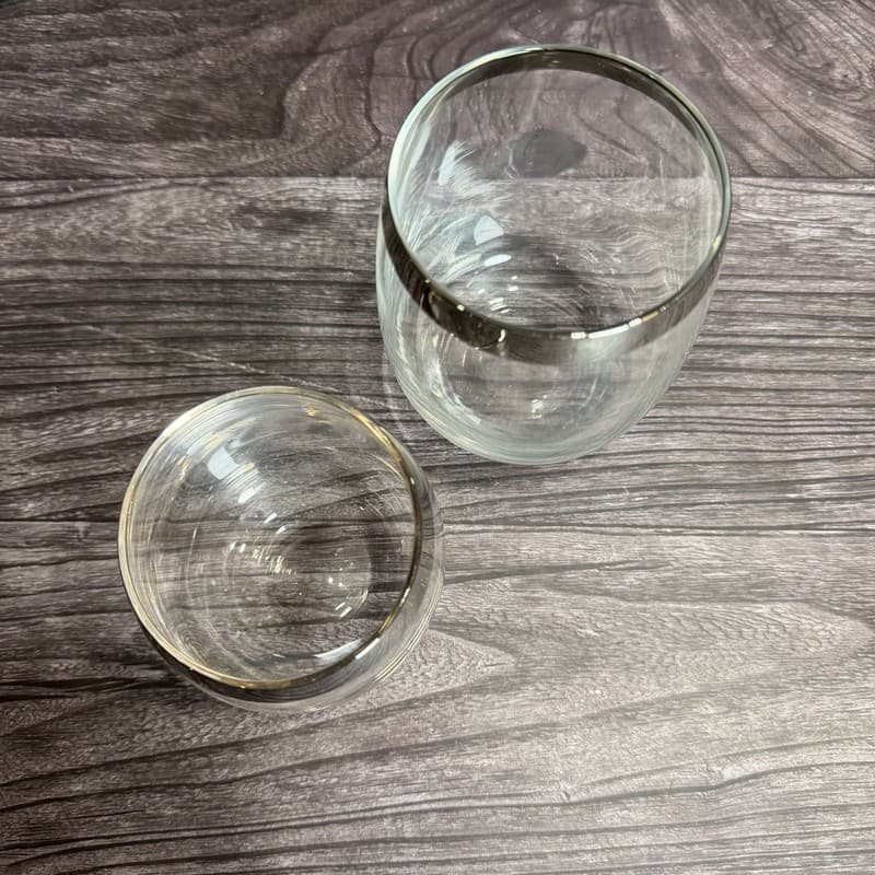Vintage Mid-Century Modern Silver Band Roly Poly Glasses - Set of 2 - Thumbnail 2