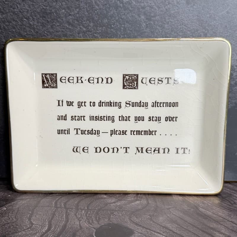 Delano Studios Vintage Ceramic Weekend Guests Humorous Trinket Tray Wall Plaque