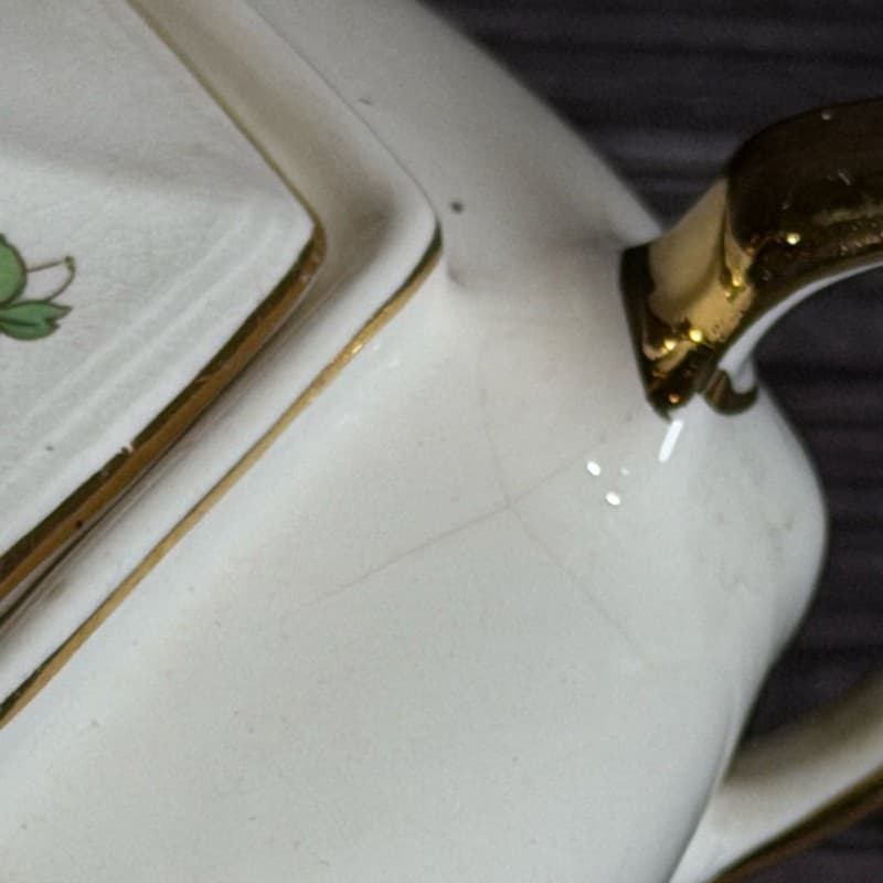 Vintage Crescent China Hexagon Floral Lidded Sugar Bowl with Gold Trim - Thumbnail 3