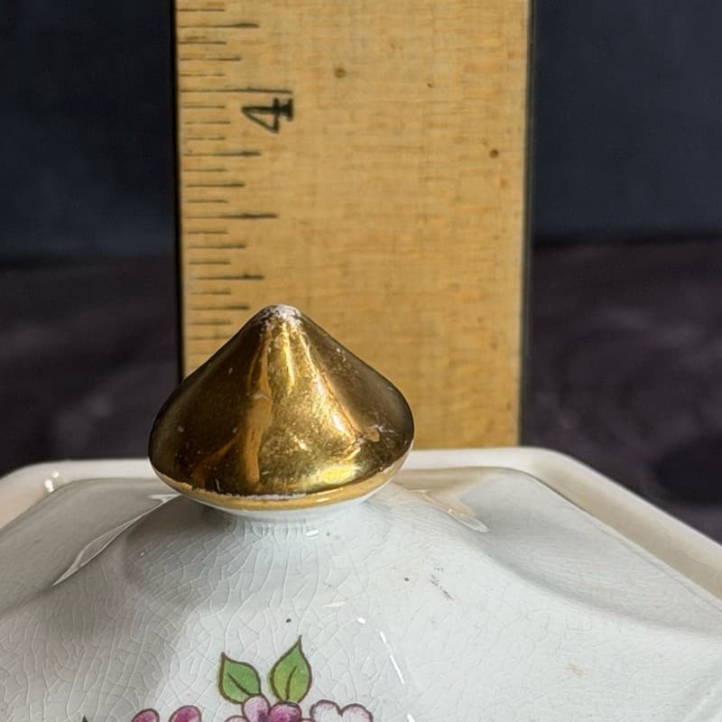 Vintage Crescent China Hexagon Floral Lidded Sugar Bowl with Gold Trim - Thumbnail 9