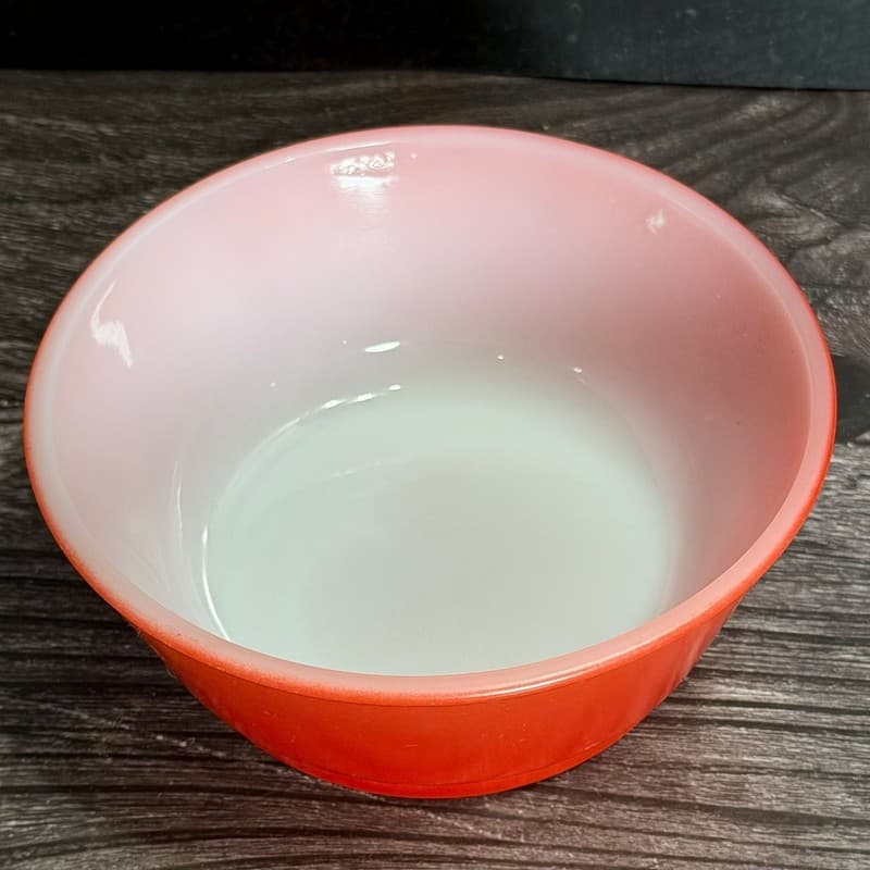 Fire-King Vintage 5" Orange Red Fired-On Milk Glass Bowl 310 - Thumbnail 2