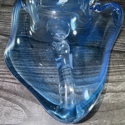 Hand blown art glass Silver Sparkle blue free form candy trinket dish - Thumbnail 4