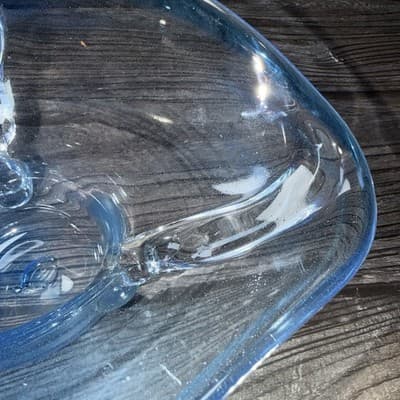 Hand blown art glass Silver Sparkle blue free form candy trinket dish - Thumbnail 3