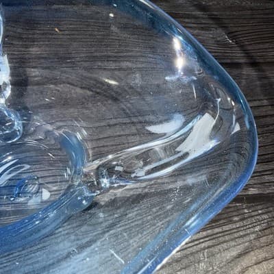 Hand blown art glass Silver Sparkle blue free form candy trinket dish - Thumbnail 11