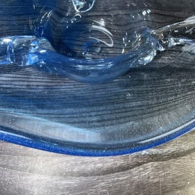 Hand blown art glass Silver Sparkle blue free form candy trinket dish - Thumbnail 2