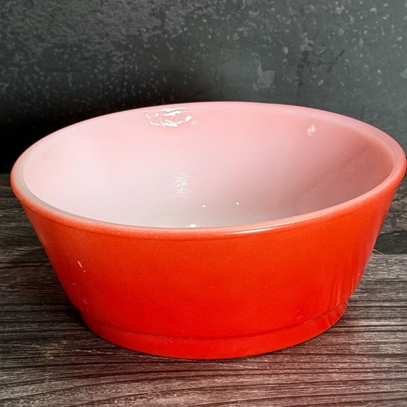 Fire-King Vintage 5" Orange Red Fired-On Milk Glass Bowl 310