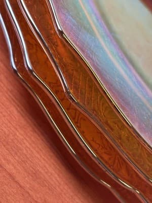Set Of 4 Carnival Glass Federal Normandie marigold divided plates VTG - Thumbnail 3