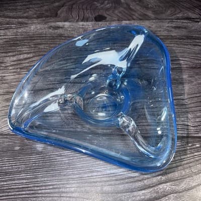 Hand blown art glass Silver Sparkle blue free form candy trinket dish - Thumbnail 7