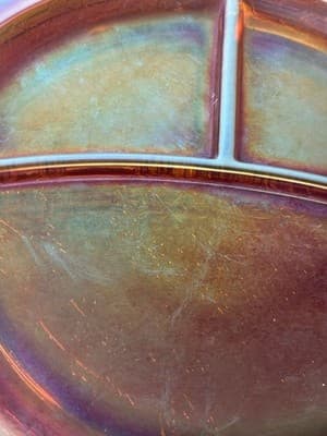 Set Of 4 Carnival Glass Federal Normandie marigold divided plates VTG - Thumbnail 6
