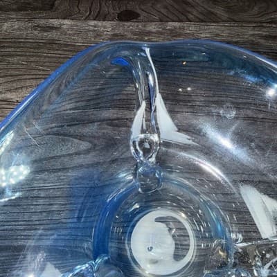 Hand blown art glass Silver Sparkle blue free form candy trinket dish - Thumbnail 8