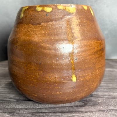 SB Signed Studio Art Pottery Vase Handmade Rustic Wabi Sabi Brown Green Drip - Thumbnail 8