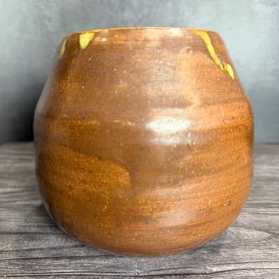 SB Signed Studio Art Pottery Vase Handmade Rustic Wabi Sabi Brown Green Drip - Thumbnail 7