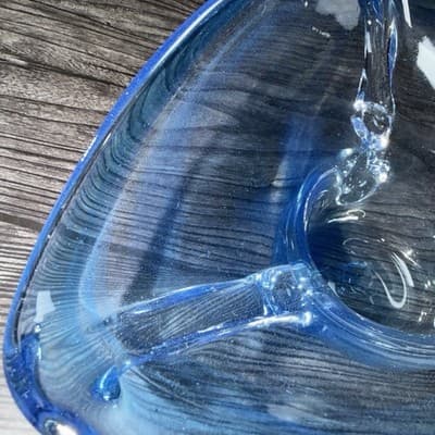 Hand blown art glass Silver Sparkle blue free form candy trinket dish - Thumbnail 9