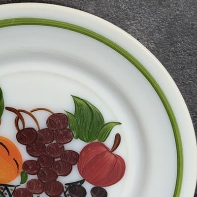 Hazel-Atlas Milk Glass Plates Reverse Painted Fruit Basket 9 Inch Set of 2 - Thumbnail 8
