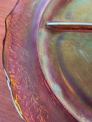 Set Of 4 Carnival Glass Federal Normandie marigold divided plates VTG - Thumbnail 5
