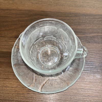 Arcoroc Glass Co. FLEUR Crystal Cup and Saucer Set - Thumbnail 2