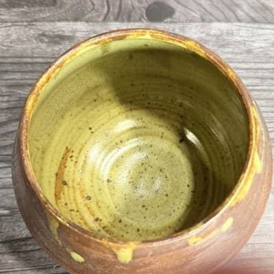 SB Signed Studio Art Pottery Vase Handmade Rustic Wabi Sabi Brown Green Drip - Thumbnail 6
