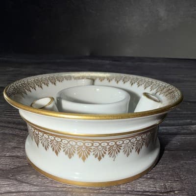 Vtg COULEUVRE PATE DE LIMOGES France GOLD GILT DESIGN Inkwell w 3 Quill Stands - Thumbnail 6