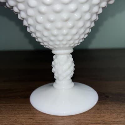 Vintage FENTON Hobnail White Milk Glass Crimped Edge Footed Candy Dish Pedestal - Thumbnail 2