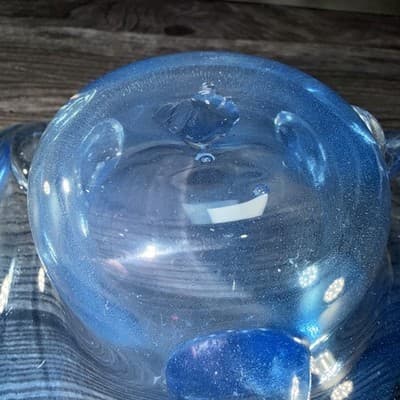 Hand blown art glass Silver Sparkle blue free form candy trinket dish - Thumbnail 5