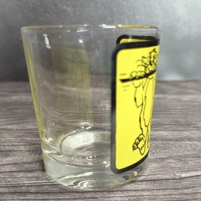 Vintage Hang In There Baby Cat Rocks Drinking Glass 1970s Retro Barware Yellow - Thumbnail 6
