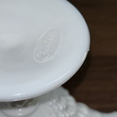 Vintage FENTON Hobnail White Milk Glass Crimped Edge Footed Candy Dish Pedestal - Thumbnail 11