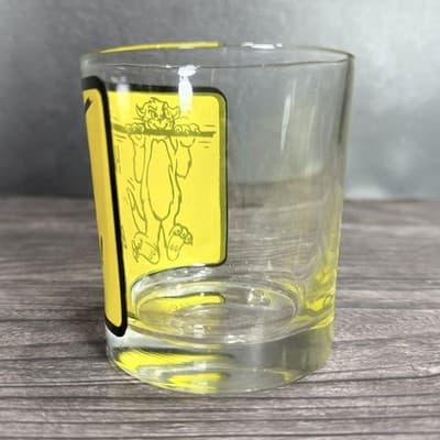 Vintage Hang In There Baby Cat Rocks Drinking Glass 1970s Retro Barware Yellow - Thumbnail 8