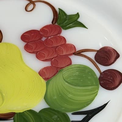 Hazel-Atlas Milk Glass Plates Reverse Painted Fruit Basket 9 Inch Set of 2 - Thumbnail 13