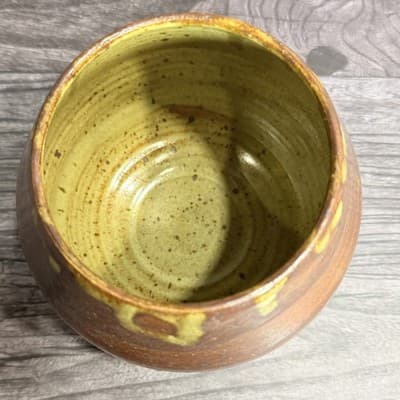 SB Signed Studio Art Pottery Vase Handmade Rustic Wabi Sabi Brown Green Drip - Thumbnail 9