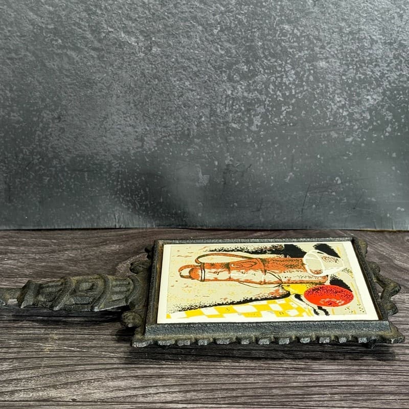 Vintage Watkins Japan Cast Iron and Ceramic Tile Trivet Franklin Stove Still Lif - Thumbnail 6