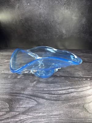 Hand blown art glass Silver Sparkle blue free form candy trinket dish - Thumbnail 6