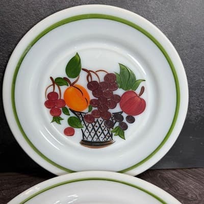Hazel-Atlas Milk Glass Plates Reverse Painted Fruit Basket 9 Inch Set of 2 - Thumbnail 10