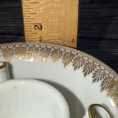 Vtg COULEUVRE PATE DE LIMOGES France GOLD GILT DESIGN Inkwell w 3 Quill Stands - Thumbnail 12