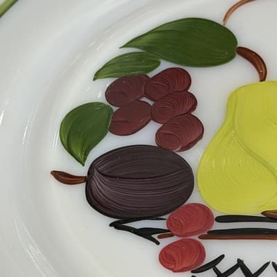 Hazel-Atlas Milk Glass Plates Reverse Painted Fruit Basket 9 Inch Set of 2 - Thumbnail 12