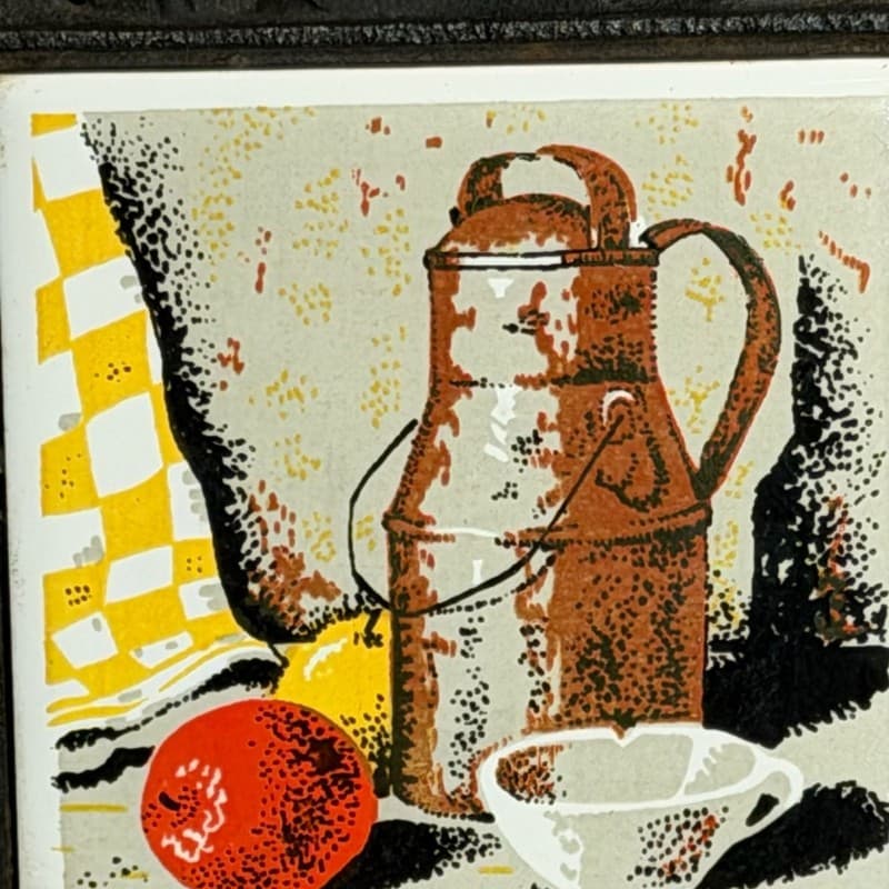 Vintage Watkins Japan Cast Iron and Ceramic Tile Trivet Franklin Stove Still Lif - Thumbnail 3