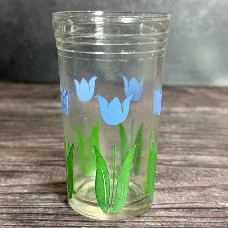 Vintage Hazel-Atlas Swanky Swig Blue Tulip Juice Glass - Thumbnail 7