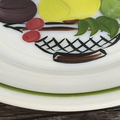 Hazel-Atlas Milk Glass Plates Reverse Painted Fruit Basket 9 Inch Set of 2 - Thumbnail 11