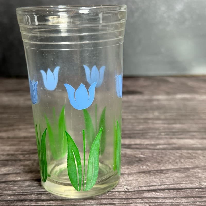 Vintage Hazel-Atlas Swanky Swig Blue Tulip Juice Glass - Thumbnail 4