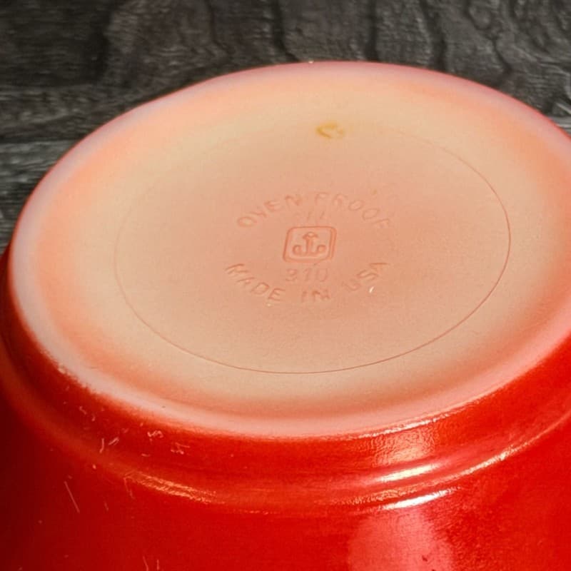 Fire-King Vintage 5" Orange Red Fired-On Milk Glass Bowl 310 - Thumbnail 6