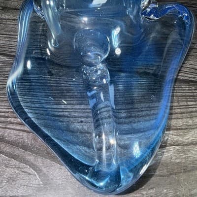 Hand blown art glass Silver Sparkle blue free form candy trinket dish - Thumbnail 12