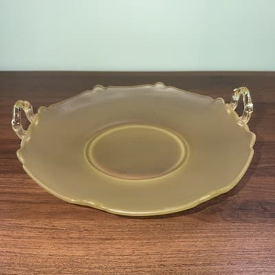 Lancaster Depression Glass Topaz Yellow Large Serving Bowl Frosted Satin 10”
