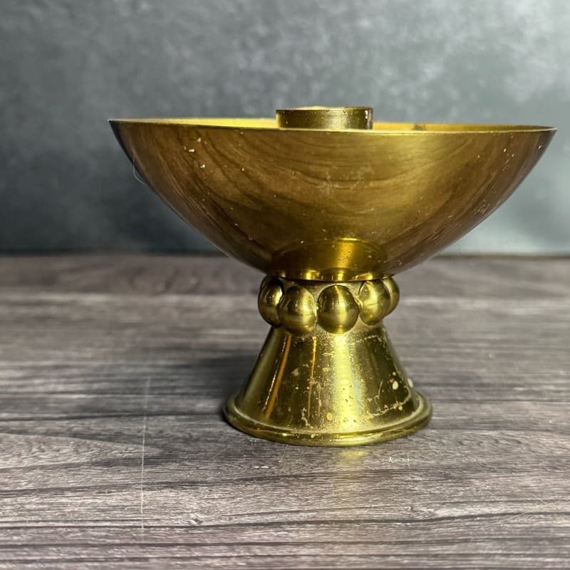 Vintage Mid-Century Modern Brass Chalice Style Taper Candle Holder with Beaded S - Thumbnail 7