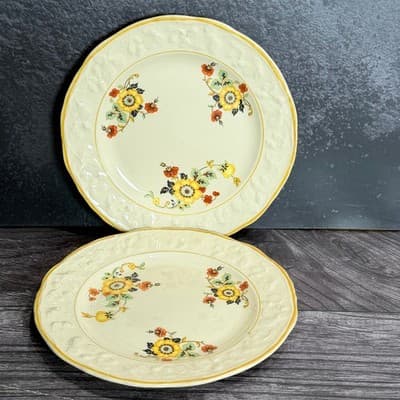English Brambleberry Plate Set of 2 Dinner Salad Vintage Floral Embossed